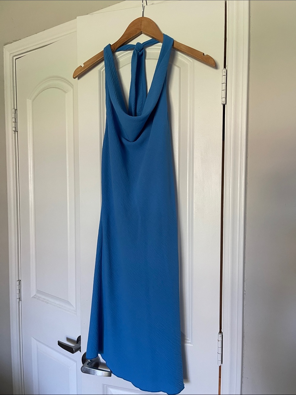 See You Monday Teal-Blue Cowl-Halter Dress